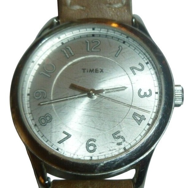 Timex Easy Reader Quartz Watch Silver Dial Brown Leather Band Wr 30m Unisex